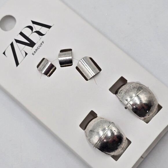 Zara – Silver Earrings & Matching Ear Cuffs - NWT - Picture 1 of 12